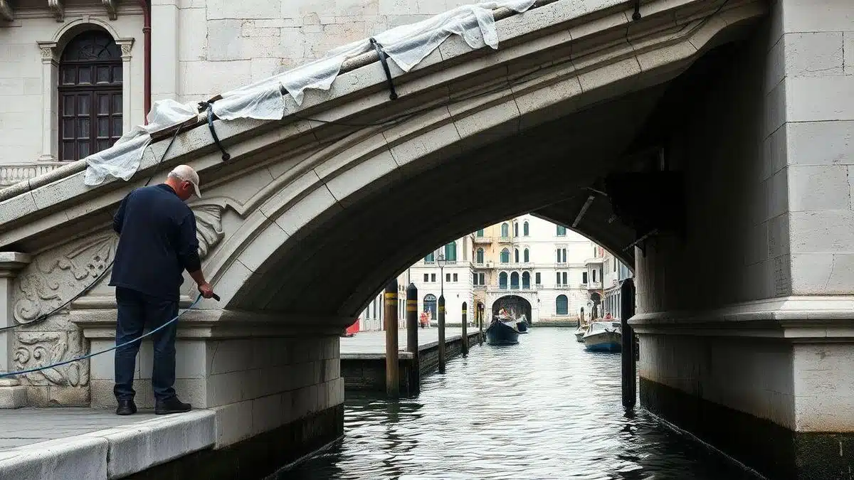 Restauração de património arquitetónico: consertos e cuidados da Ponte Rialto