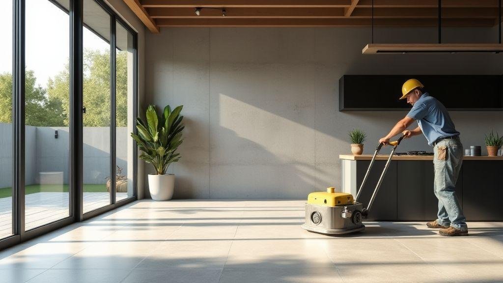 Como é a instalação do pavimento cimentício polido estilo industrial para áreas internas residenciais passo a passo