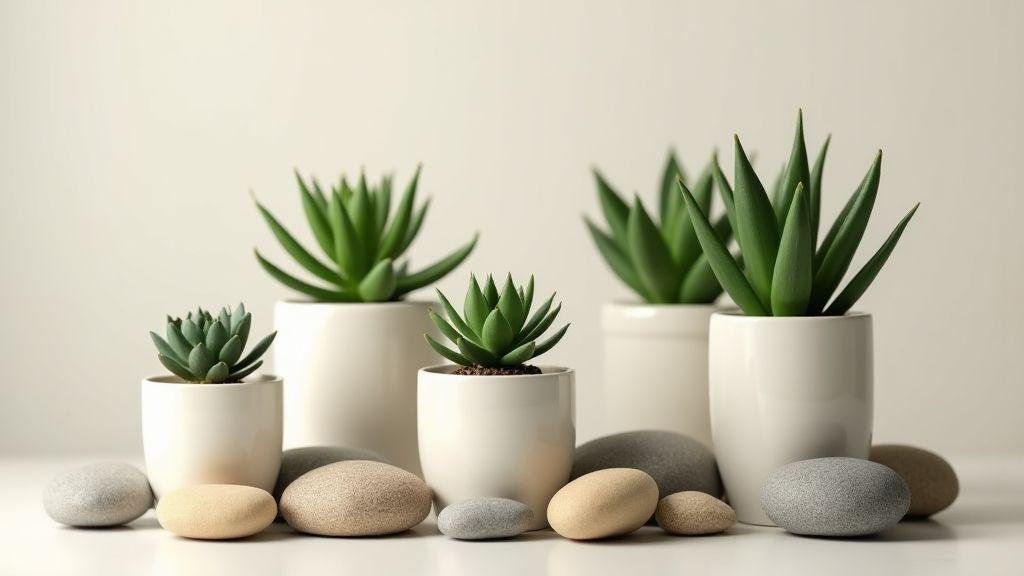 Design e decoração com pedras e suculentas pequenas