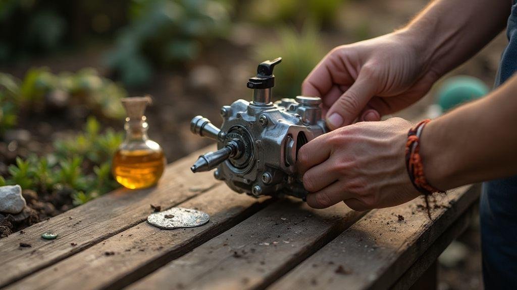 Como fazer ajuste de carburador de motosserra e lubrificação de peças de jardinagem